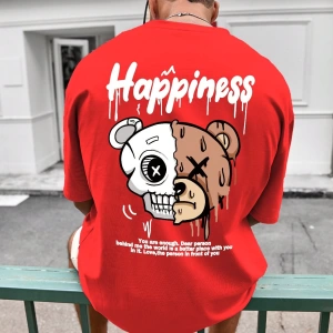 Erkek Yuvarlak Yaka Mektup Baskılı Kısa Kollu Rahat Bol Tank Top