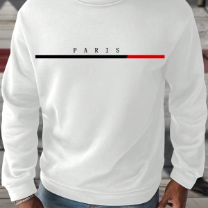 Erkek Yuvarlak Yaka Uzun Kollu Harf Baskılı Minimal Tasarım Sweatshirt, Günlü