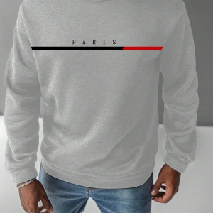 Erkek Yuvarlak Yaka Uzun Kollu Harf Baskılı Minimal Tasarım Sweatshirt, Günlü