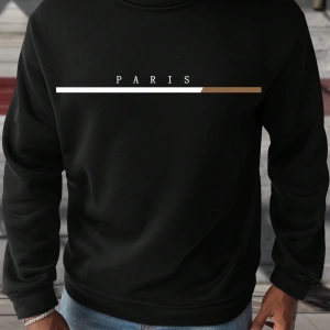 Erkek Yuvarlak Yaka Uzun Kollu Harf Baskılı Minimal Tasarım Sweatshirt, Günlü