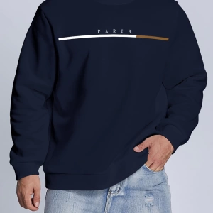 Erkek Yuvarlak Yaka Uzun Kollu Harf Baskılı Minimal Tasarım Sweatshirt, Günlü