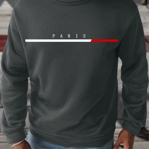 Erkek Yuvarlak Yaka Uzun Kollu Harf Baskılı Minimal Tasarım Sweatshirt, Günlü