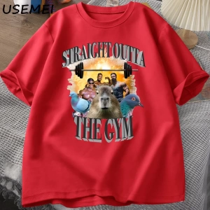 Erkekler için düz spor T Shirt dışında Capybara T Shirt egzersiz pamuk kısa kollu Tshirt Unis 3071