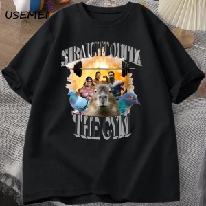 Erkekler için düz spor T Shirt dışında Capybara T Shirt egzersiz pamuk kısa kollu Tshirt Unis 3071