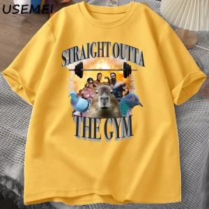 Erkekler için düz spor T Shirt dışında Capybara T Shirt egzersiz pamuk kısa kollu Tshirt Unis 3071
