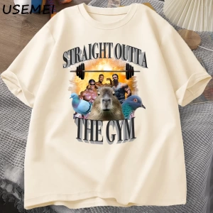 Erkekler için düz spor T Shirt dışında Capybara T Shirt egzersiz pamuk kısa kollu Tshirt Unis 3071