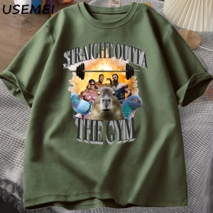 Erkekler için düz spor T Shirt dışında Capybara T Shirt egzersiz pamuk kısa kollu Tshirt Unis 3071