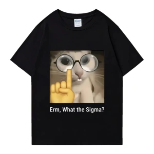 Erm, What The Sigma? Meme Funny T-Shirts Silly Cat Humor Print T Shirt Men Women Cute vintage