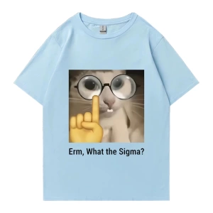 Erm, What The Sigma? Meme Funny T-Shirts Silly Cat Humor Print T Shirt Men Women Cute vintage