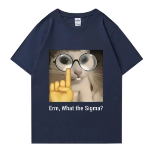 Erm, What The Sigma? Meme Funny T-Shirts Silly Cat Humor Print T Shirt Men Women Cute vintage