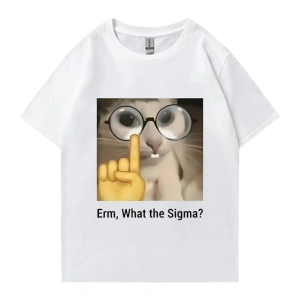 Erm, What The Sigma? Meme Funny T-Shirts Silly Cat Humor Print T Shirt Men Women Cute vintage