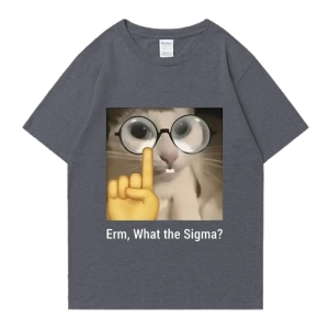 Erm, What The Sigma? Meme Funny T-Shirts Silly Cat Humor Print T Shirt Men Women Cute vintage
