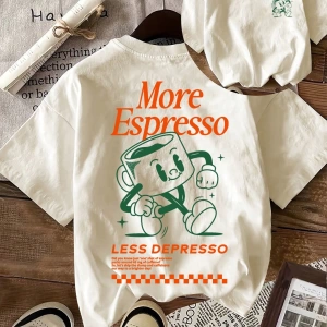 Espresso Kahve Kulübü Grafik Kısa Kollu Yuvarlak Yaka Rahat Tişört Kadınlar İçin