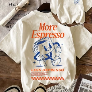 Espresso Kahve Kulübü Grafik Kısa Kollu Yuvarlak Yaka Rahat Tişört Kadınlar İçin