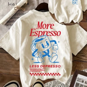 Espresso Kahve Kulübü Grafik Kısa Kollu Yuvarlak Yaka Rahat Tişört Kadınlar İçin
