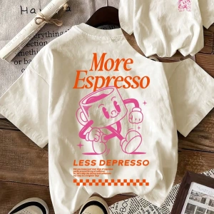 Espresso Kahve Kulübü Grafik Kısa Kollu Yuvarlak Yaka Rahat Tişört Kadınlar İçin