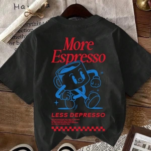 Espresso Kahve Kulübü Grafik Kısa Kollu Yuvarlak Yaka Rahat Tişört Kadınlar İçin
