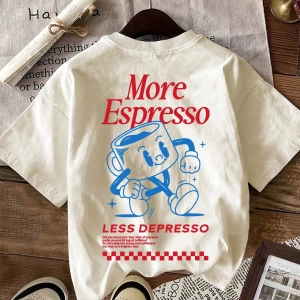 Espresso Kahve Kulübü Grafik Kısa Kollu Yuvarlak Yaka Rahat Tişört Kadınlar İçin