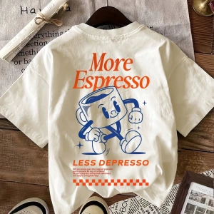 Espresso Kahve Kulübü Grafik Kısa Kollu Yuvarlak Yaka Rahat Tişört Kadınlar İçin