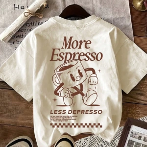 Espresso Kahve Kulübü Grafik Kısa Kollu Yuvarlak Yaka Rahat Tişört Kadınlar İçin