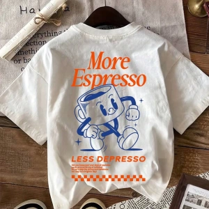 Espresso Kahve Kulübü Grafik Kısa Kollu Yuvarlak Yaka Rahat Tişört Kadınlar İçin