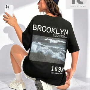 Essnce Sloganlı Grafikli Düşük Omuzlu Tişört