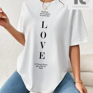 Essnce Sloganlı Grafikli Düşük Omuzlu Tişört