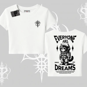 Everyone Has Dreams Yazılı Astronot Kedi Arka Baskılı Babby Tee Tshirt