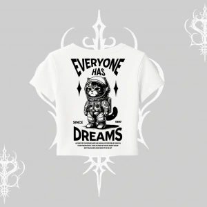 Everyone Has Dreams Yazılı Astronot Kedi Arka Baskılı Babby Tee Tshirt