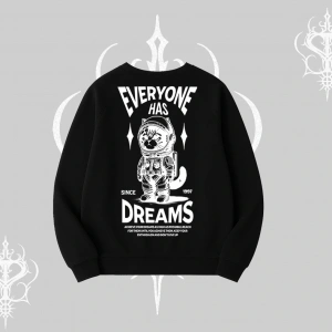 Everyone Has Dreams Yazılı Astronot Kedi Arka Baskılı Biskilet Sweatshirt