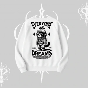 Everyone Has Dreams Yazılı Astronot Kedi Arka Baskılı Biskilet Sweatshirt