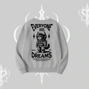 Everyone Has Dreams Yazılı Astronot Kedi Arka Baskılı Biskilet Sweatshirt