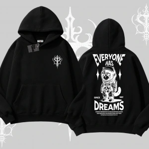 Everyone Has Dreams Yazılı Astronot Kedi Arka Baskılı Kapşonlu Sweatshirt