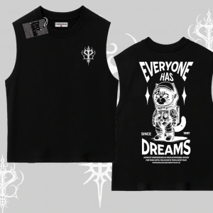 Everyone Has Dreams Yazılı Astronot Kedi Arka Baskılı Kolsuz Tshirt