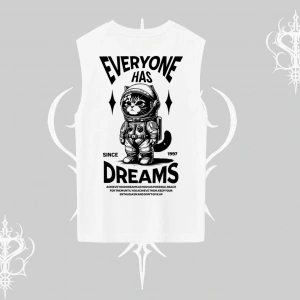 Everyone Has Dreams Yazılı Astronot Kedi Arka Baskılı Kolsuz Tshirt