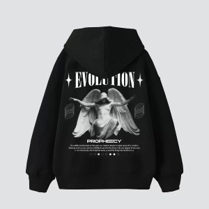 Evolution Baskılı Oversize Unisex Kapüşonlu Beyaz