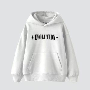 Evolution Baskılı Oversize Unisex Kapüşonlu Beyaz