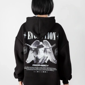 Evolution Baskılı Oversize Unisex Kapüşonlu Beyaz