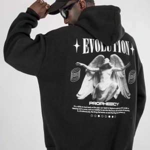Evolution Baskılı Oversize Unisex Kapüşonlu Beyaz