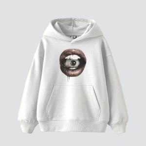 Eye In Mouth Baskılı Oversize Unisex Premium Beyaz
