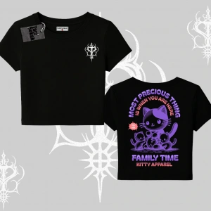 Family Time Yazılı Sevimli Anne Kedi Arka Baskılı Babby Tee Tshirt