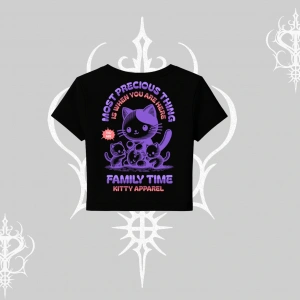 Family Time Yazılı Sevimli Anne Kedi Arka Baskılı Babby Tee Tshirt