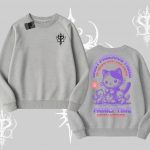 Family Time Yazılı Sevimli Anne Kedi Arka Baskılı Biskilet Sweatshirt