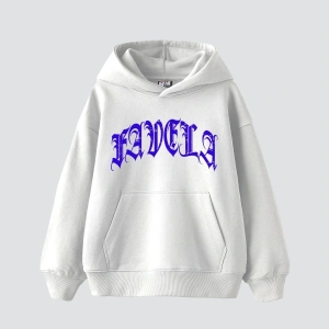 Favela Mavi Taş Baskılı Oversize Unisex Beyaz