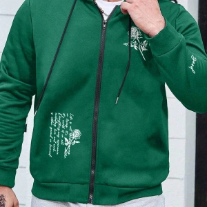 Fermuarlı Sweatshirt Manfinity Hypemode Men Floral & Slogan Graphic Drawstring Sweatshirt Yeşil