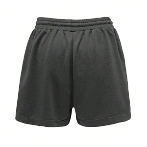 Figure and Slogan Graphic Drawstring Waist Track Şort