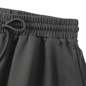 Figure and Slogan Graphic Drawstring Waist Track Şort