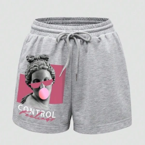 Figure Graphic Drawstring Waist Şort