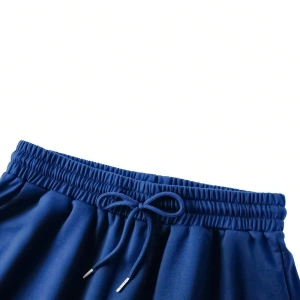 Figure & Letter Graphic Drawstring Waist Şort