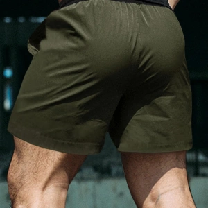 Fit Erkek Harfli Grafik Bağcıklı Bel Jogger Şort Düz Ordu Yeşili